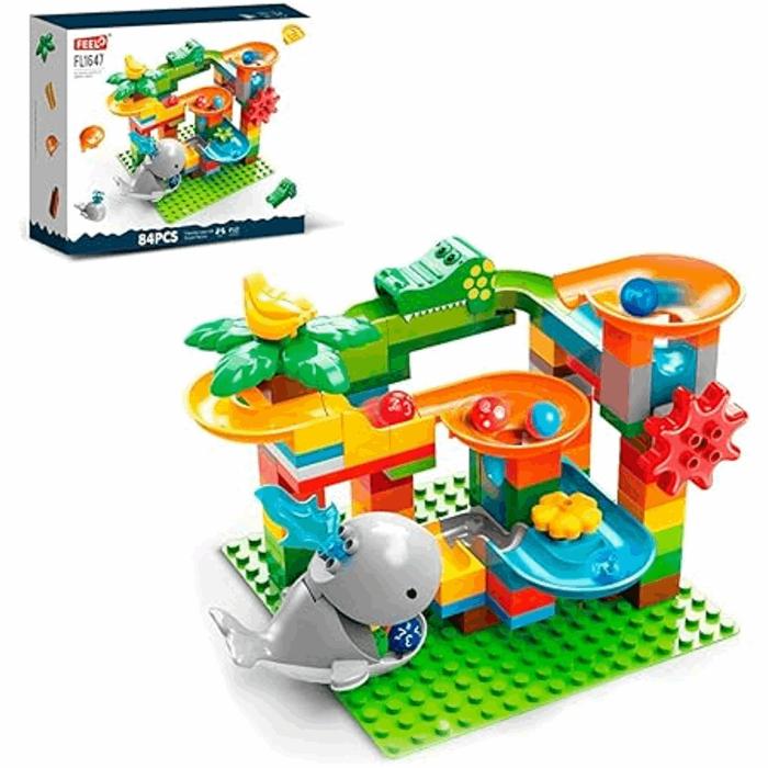 Marble Run Whale Slide 84 Big Blocks Building Set